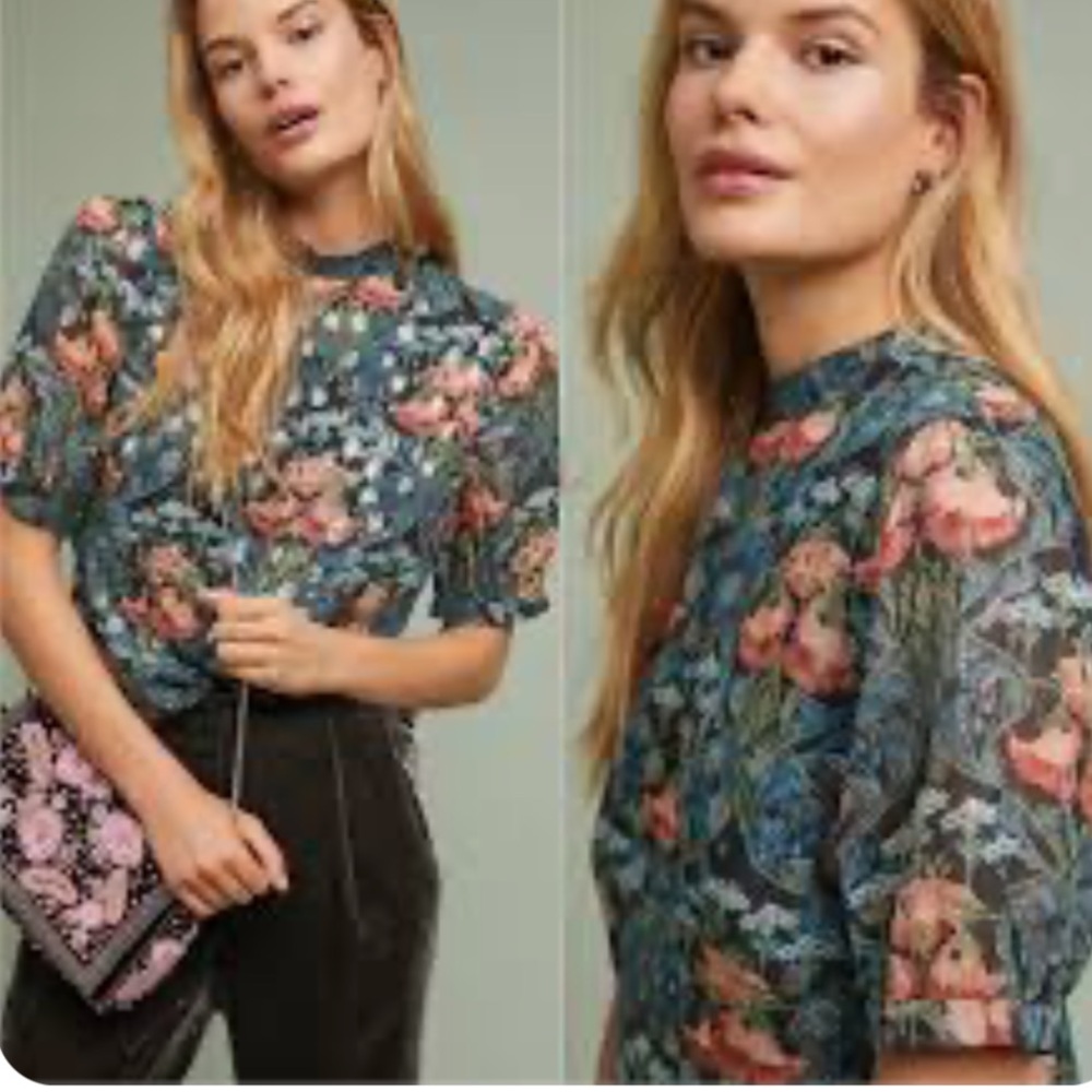 Anthropologie Meadow Rue Blue Pink Gold Top 4